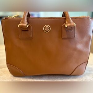 (d) Tory Burch Brown Leather Tote Bag.